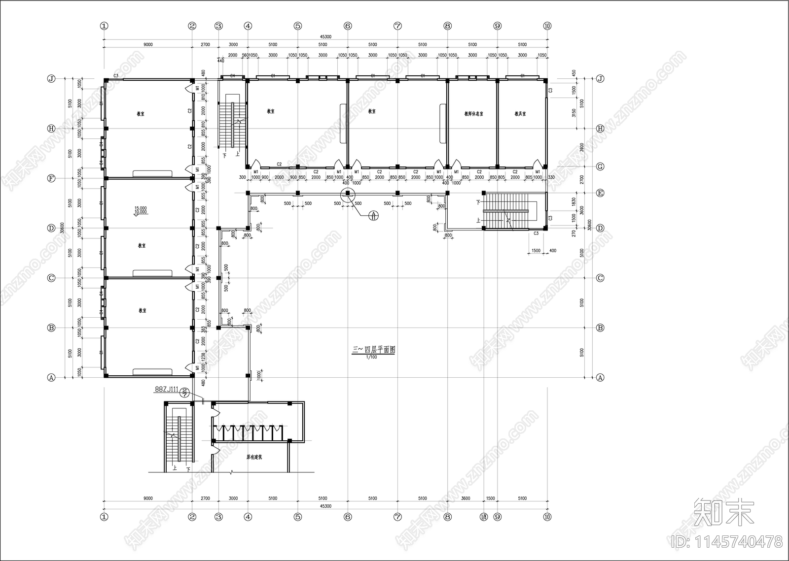 学校教学楼建筑cad施工图下载【ID:1145740478】