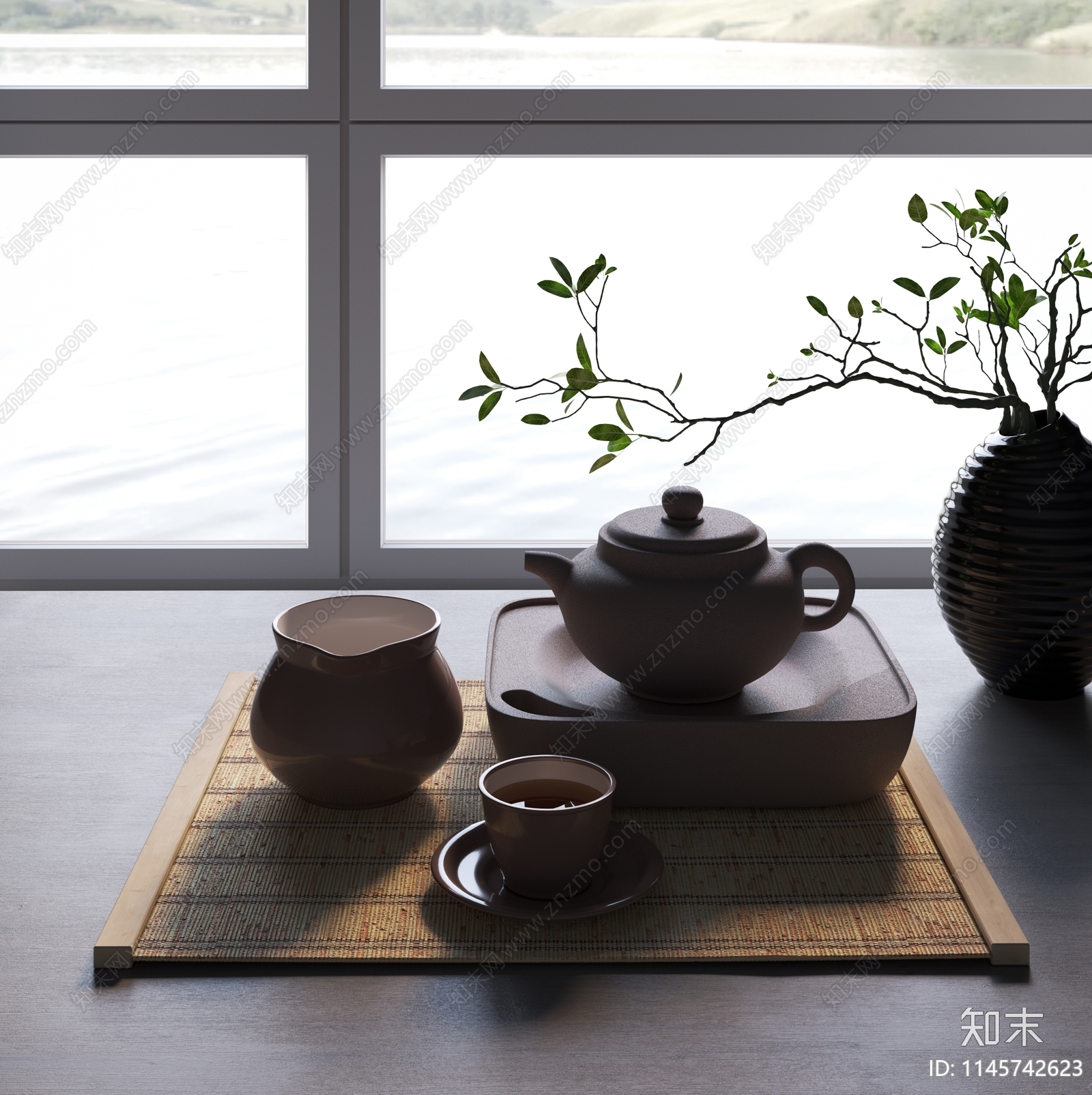 新中式茶具组合3D模型下载【ID:1145742623】