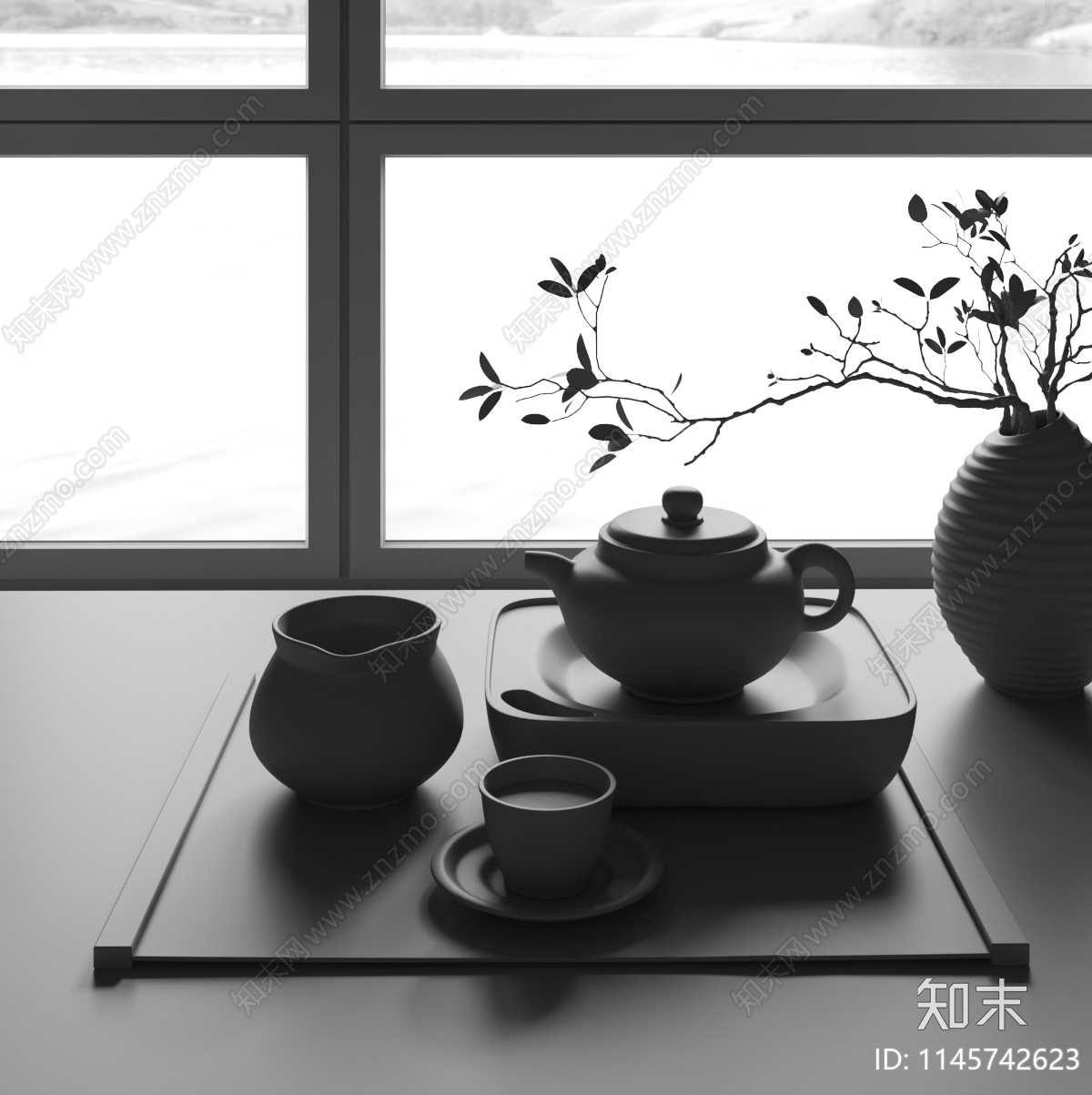 新中式茶具组合3D模型下载【ID:1145742623】