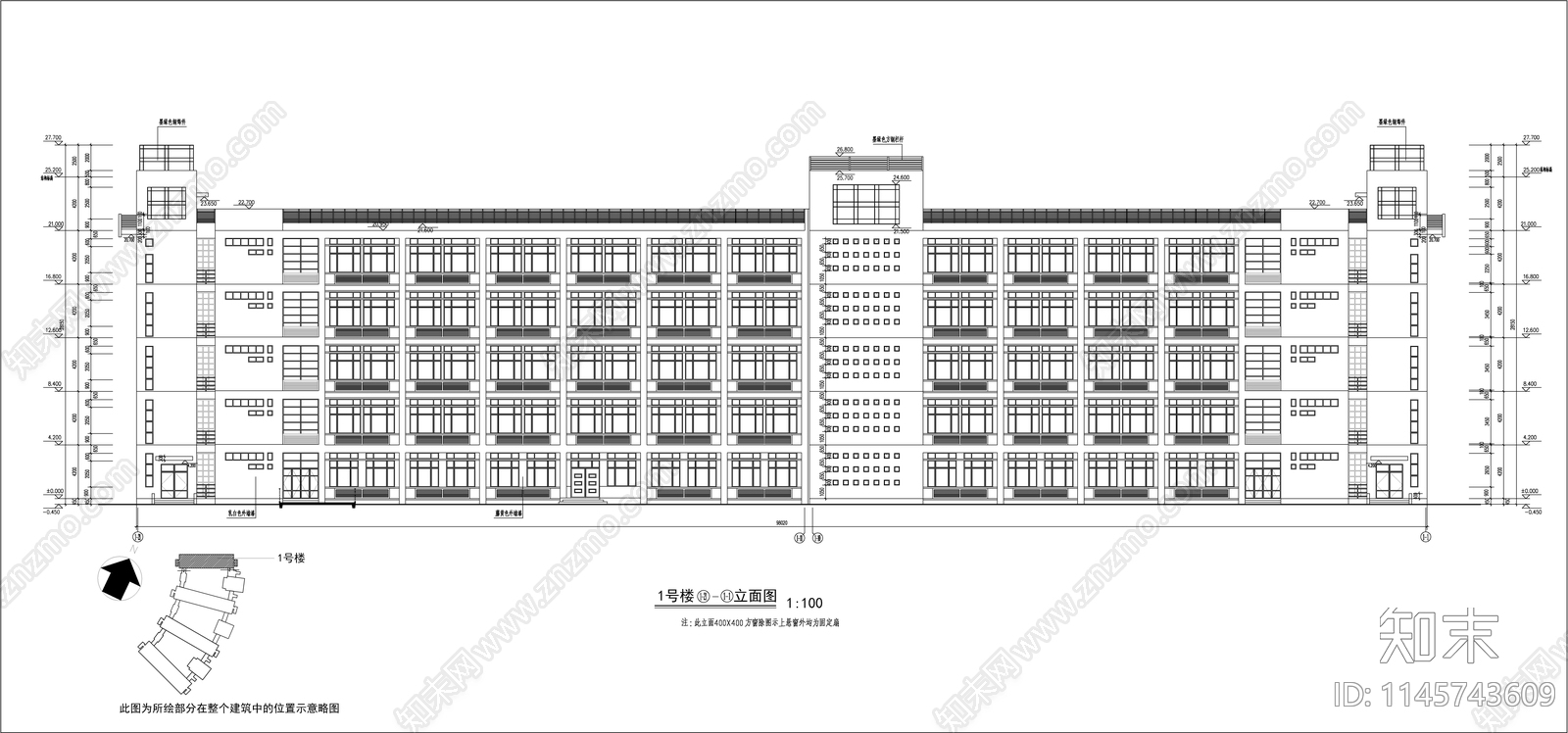 技术学院教学楼建筑cad施工图下载【ID:1145743609】