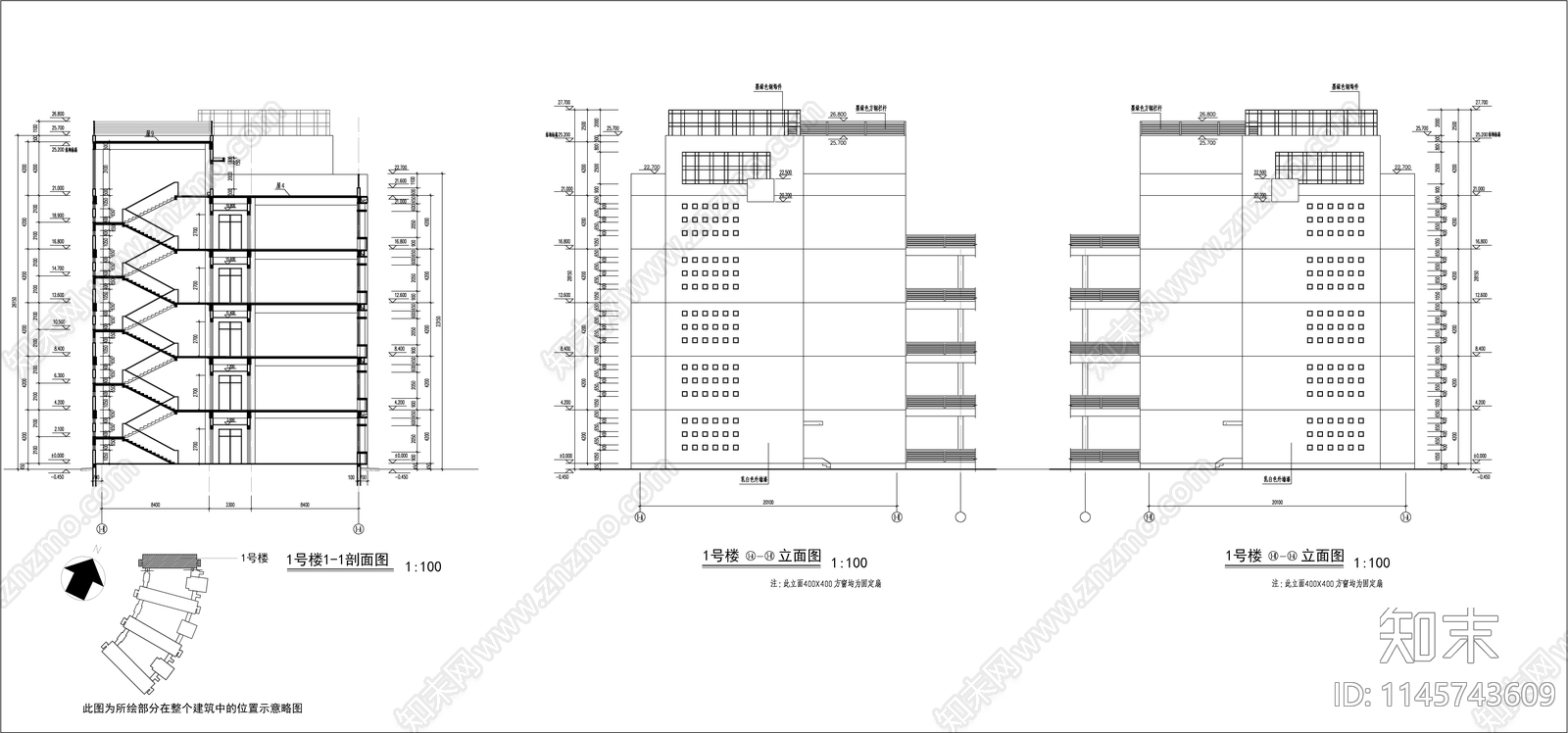 技术学院教学楼建筑cad施工图下载【ID:1145743609】