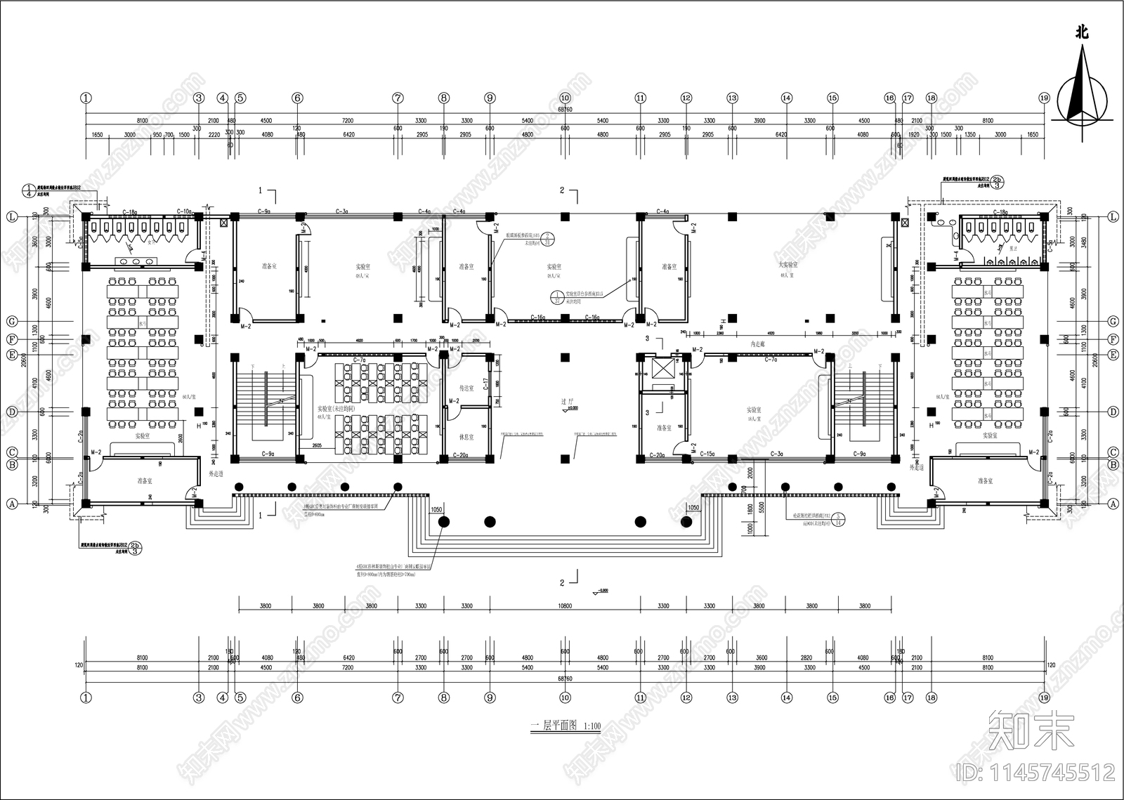 卫生学校实验楼建筑cad施工图下载【ID:1145745512】