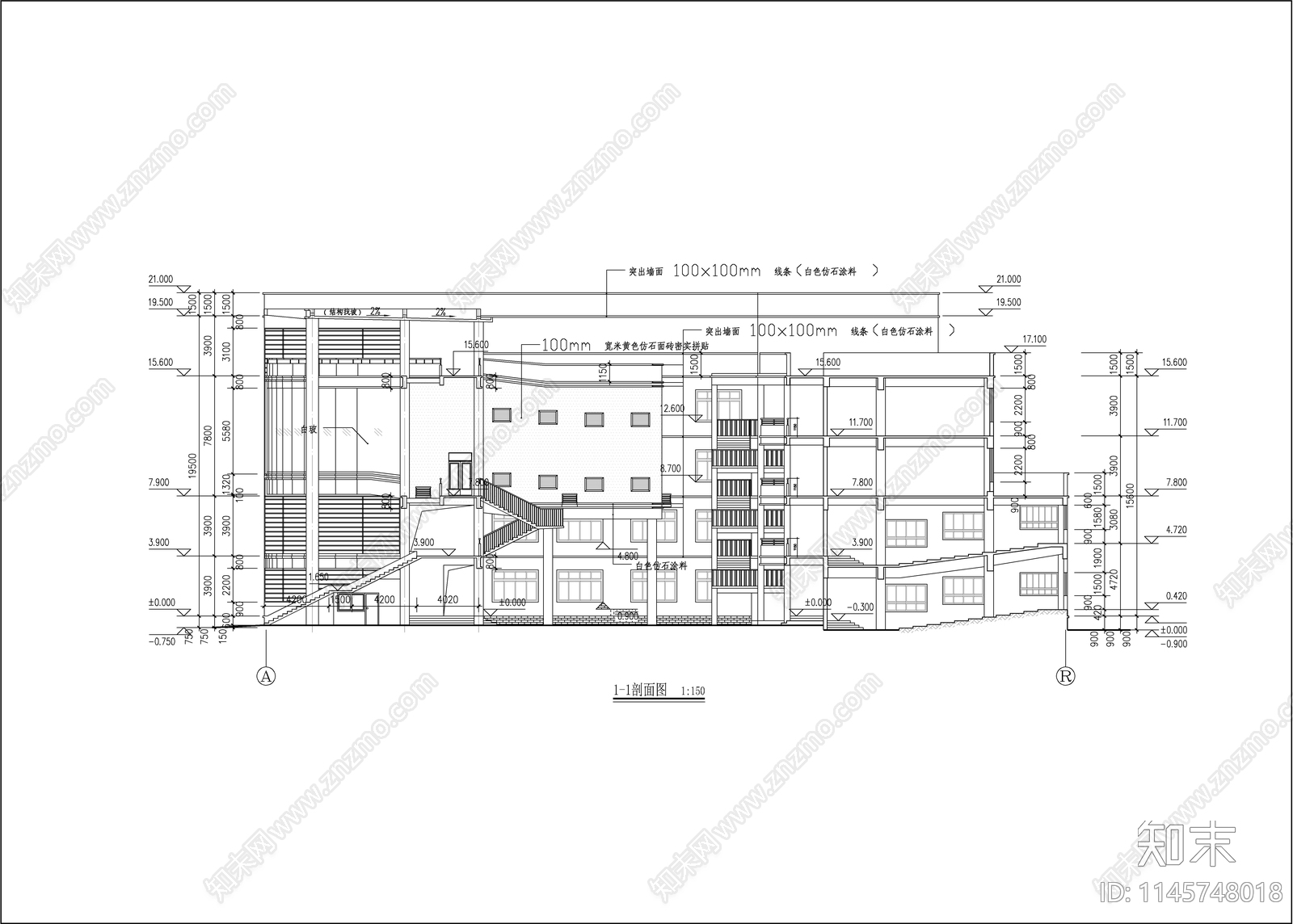 大学教学楼建筑图cad施工图下载【ID:1145748018】