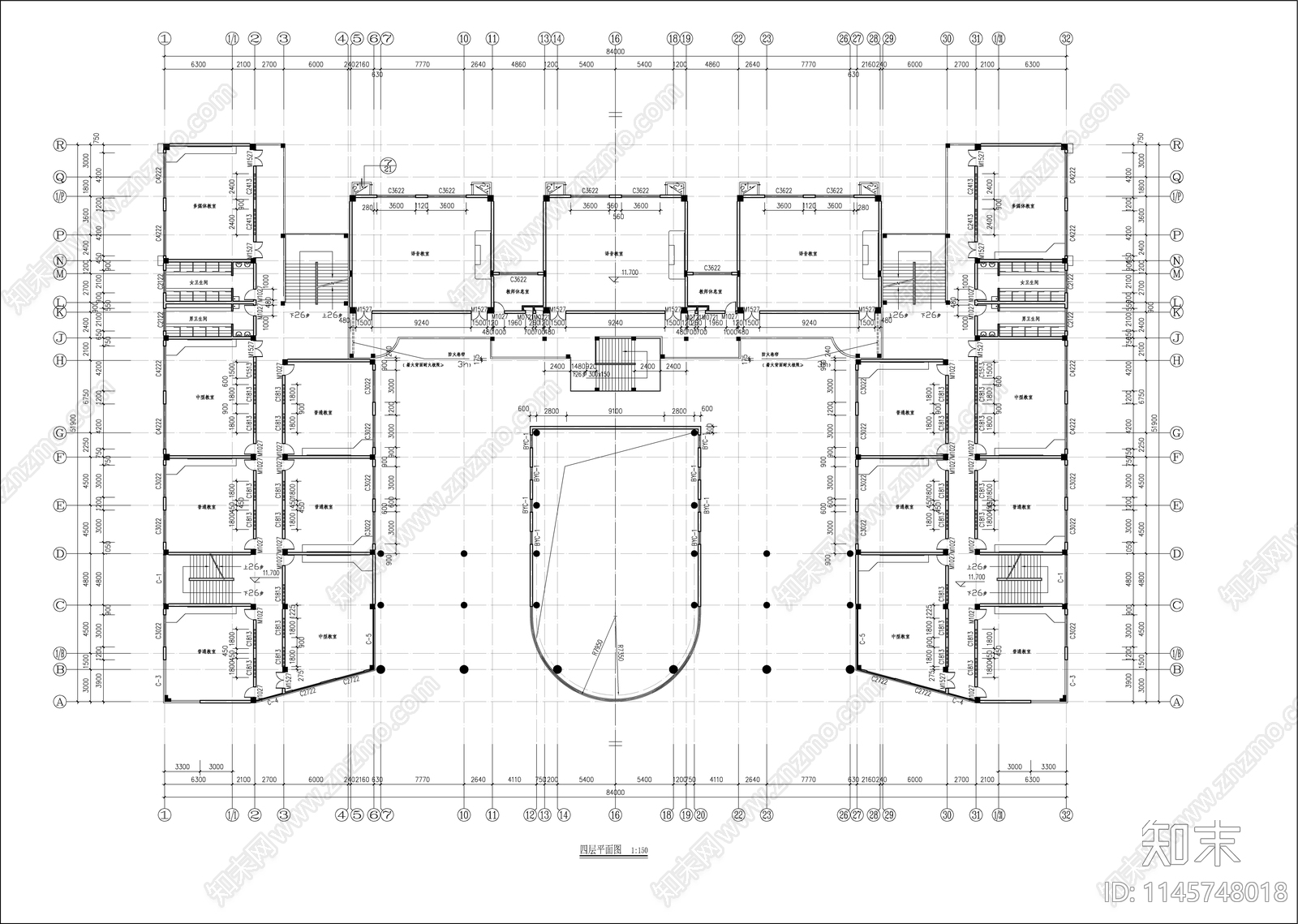 大学教学楼建筑图cad施工图下载【ID:1145748018】