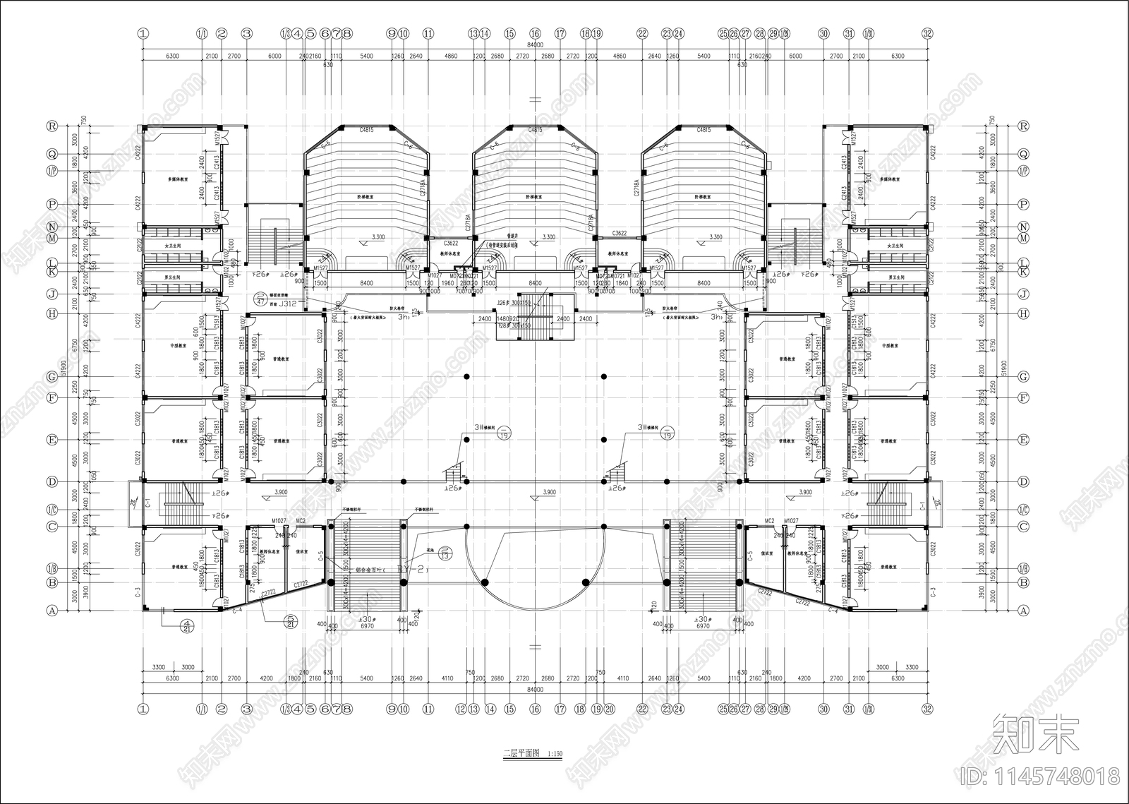 大学教学楼建筑图cad施工图下载【ID:1145748018】