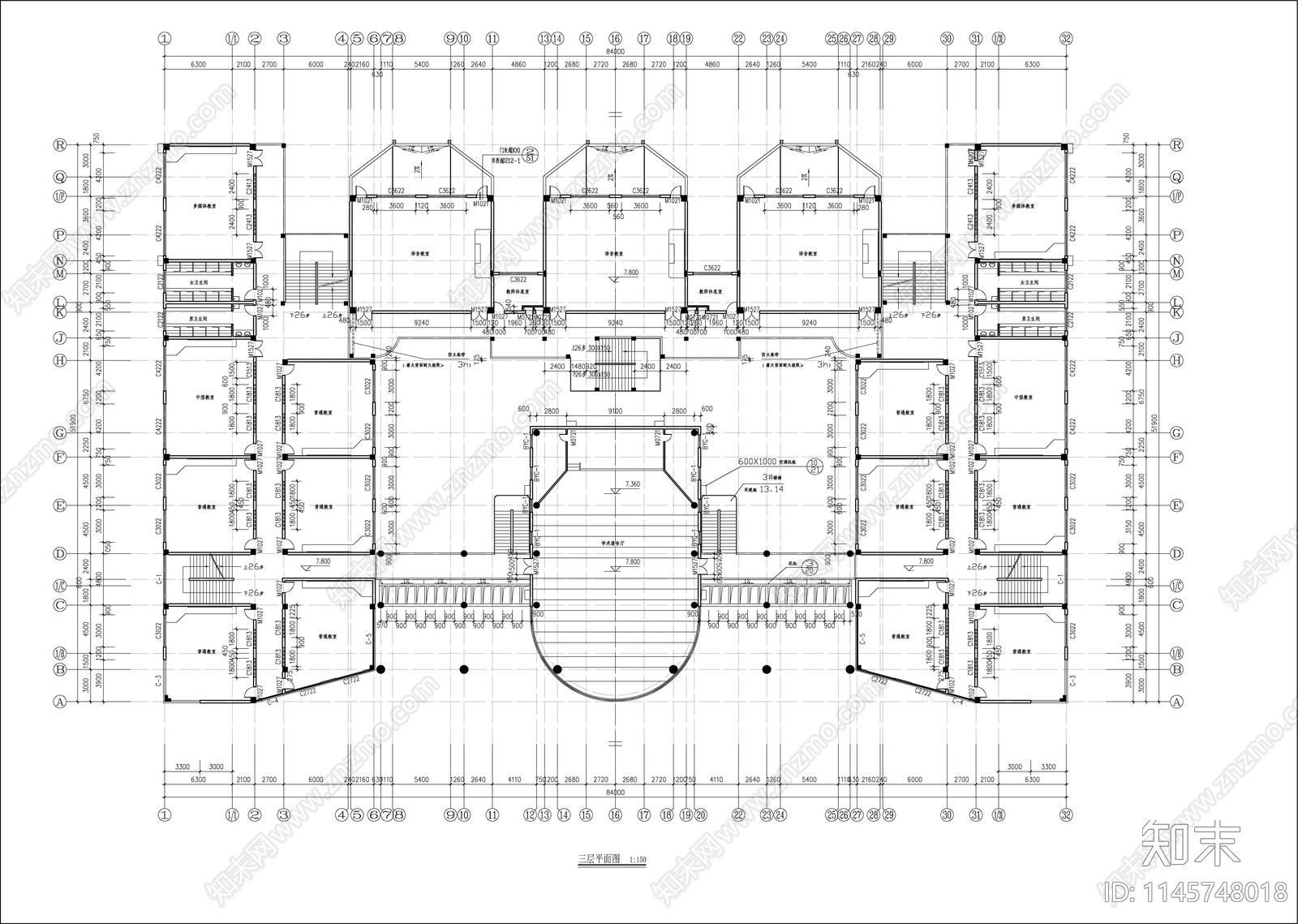 大学教学楼建筑图cad施工图下载【ID:1145748018】