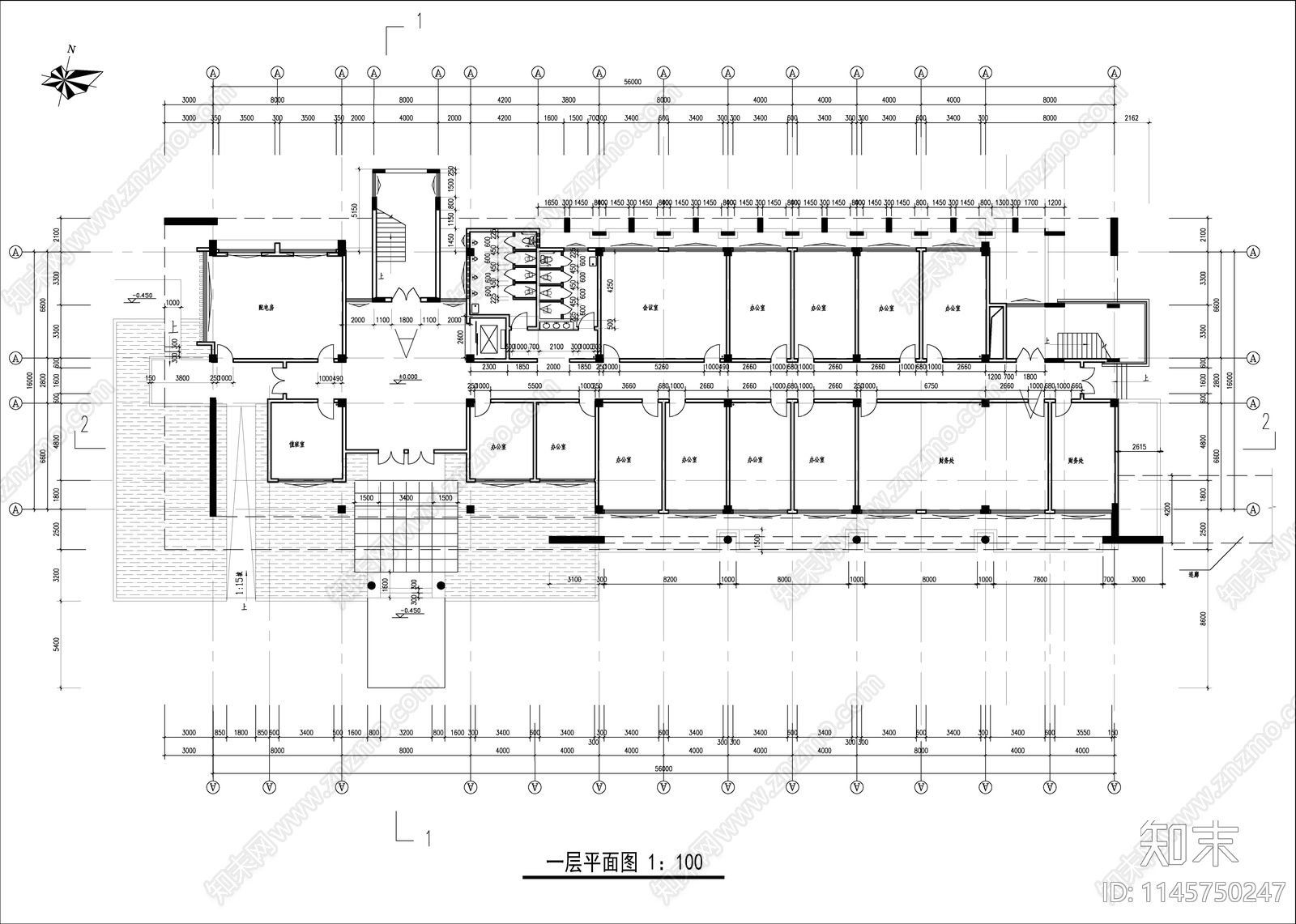 学院行政办公楼建筑平面图施工图下载【ID:1145750247】
