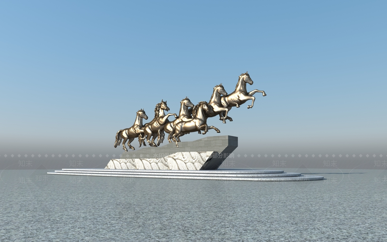 新中式万马奔腾雕塑小品SU模型下载【ID:1145750804】