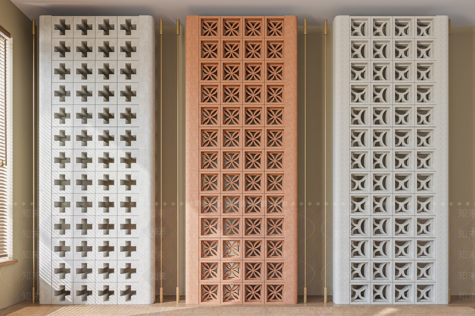 现代镂空水泥砖隔断SU模型下载【ID:1145751140】