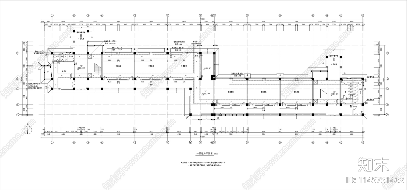 西安大学教学楼建筑cad施工图下载【ID:1145751462】