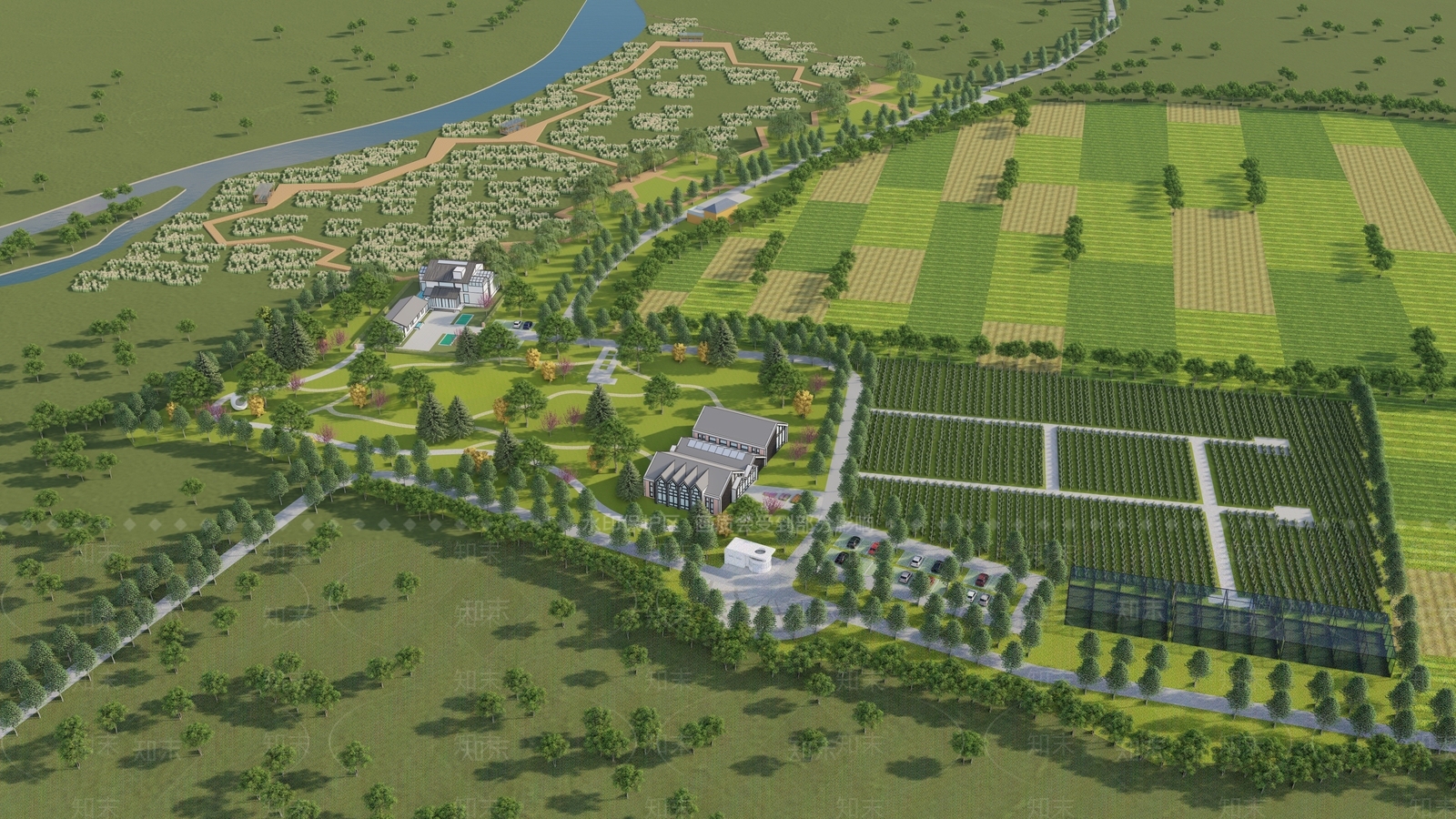 现代葡萄酒示范园区SU模型下载【ID:1145751665】