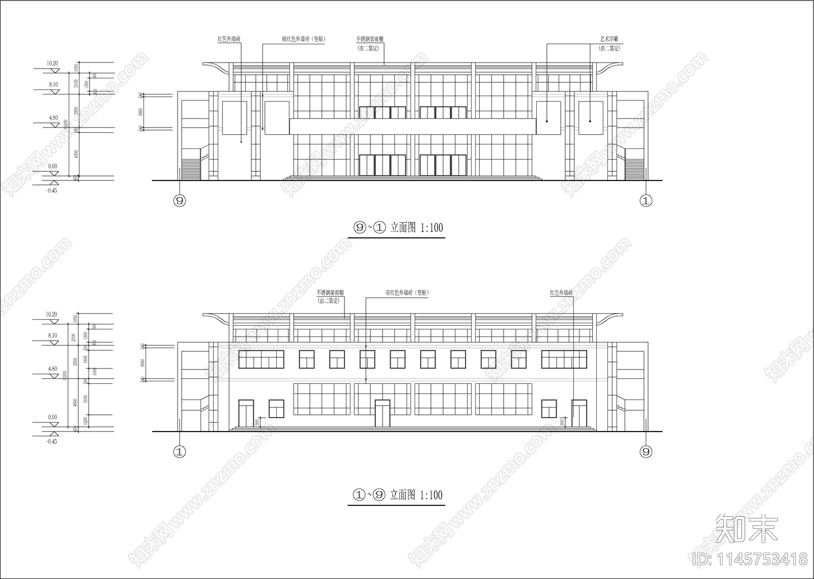 学院食堂建筑cad施工图下载【ID:1145753418】