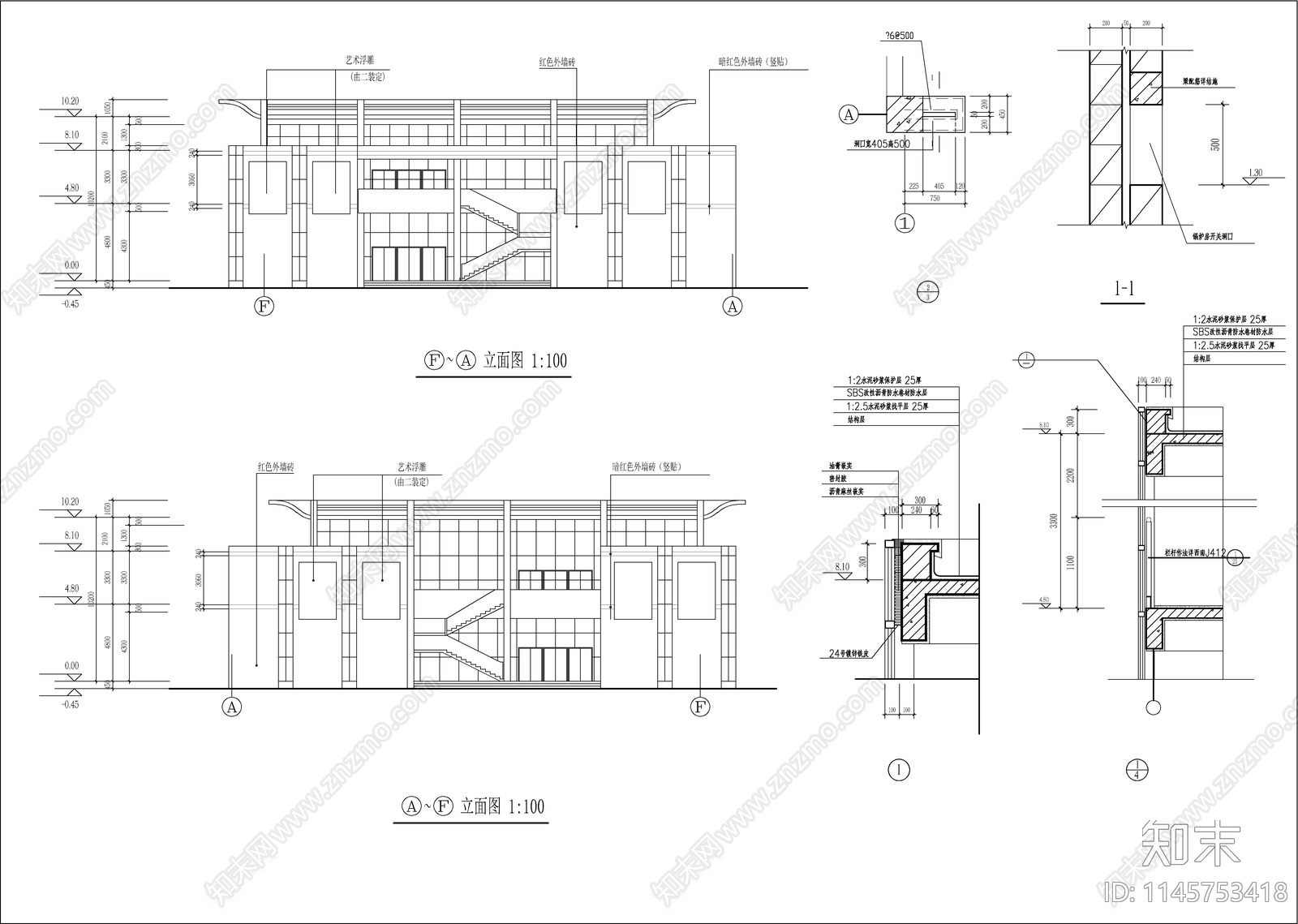 学院食堂建筑cad施工图下载【ID:1145753418】