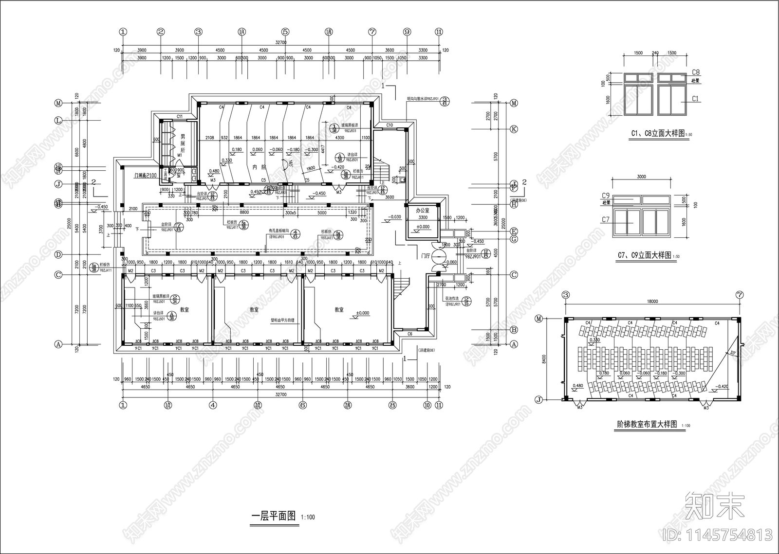 医学院教学楼建筑cad施工图下载【ID:1145754813】