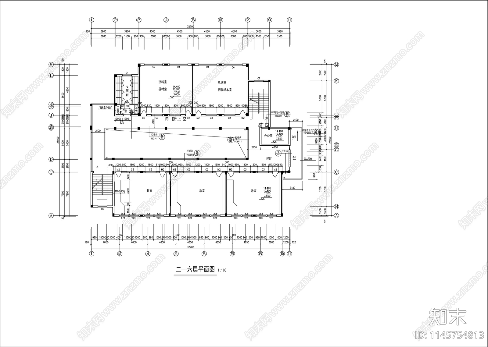 医学院教学楼建筑cad施工图下载【ID:1145754813】