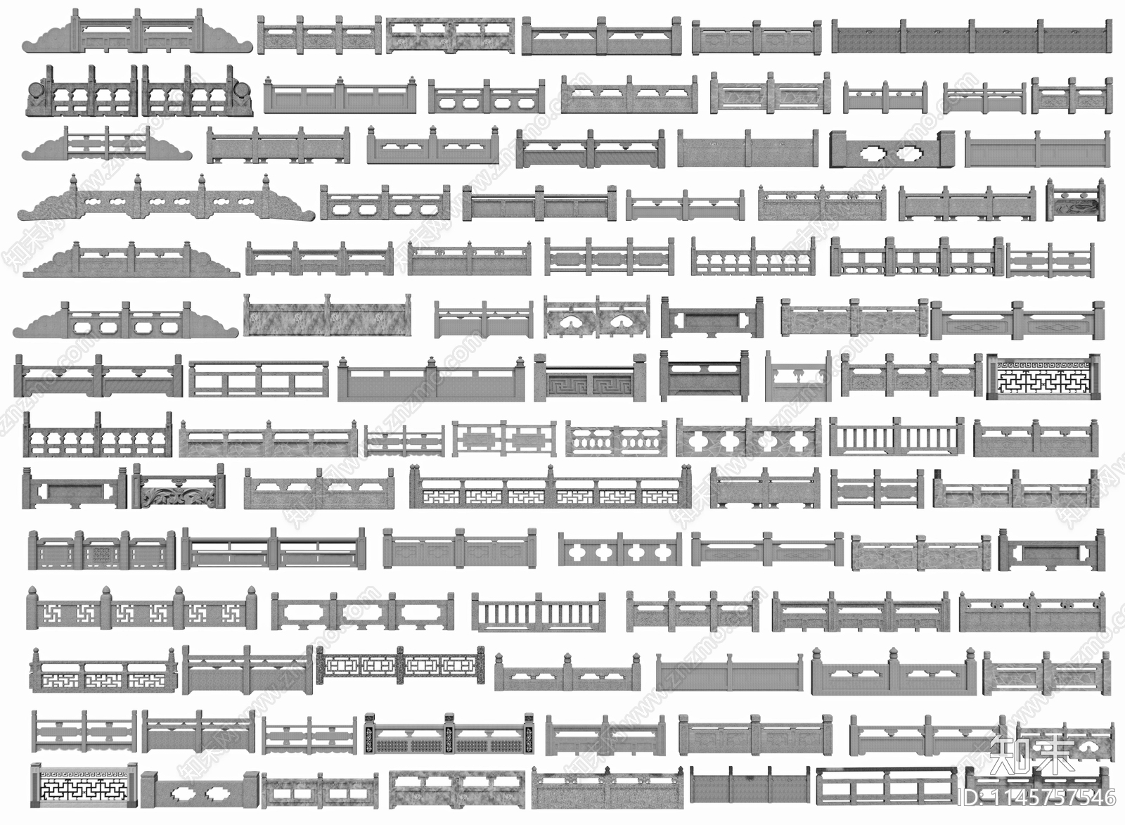 中式石栏杆3D模型下载【ID:1145757546】