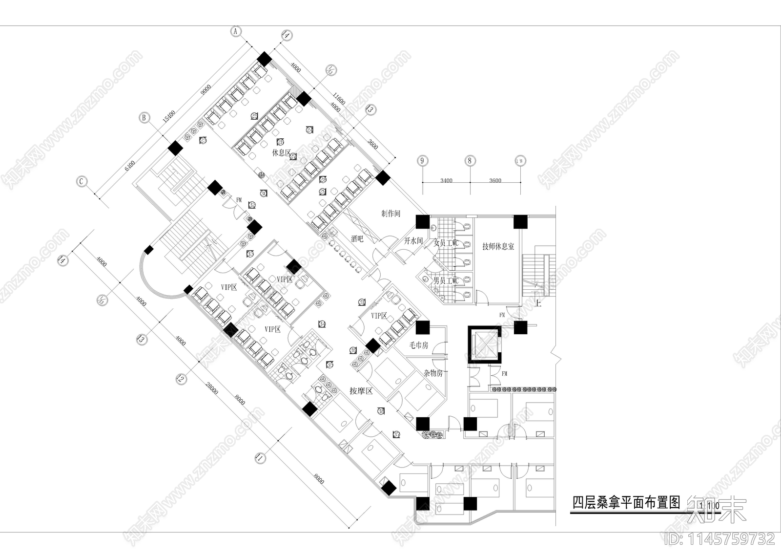 1200㎡汤泉cad施工图下载【ID:1145759732】