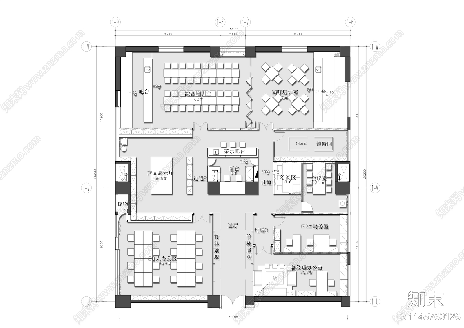400㎡办公室平面布局施工图下载【ID:1145760126】