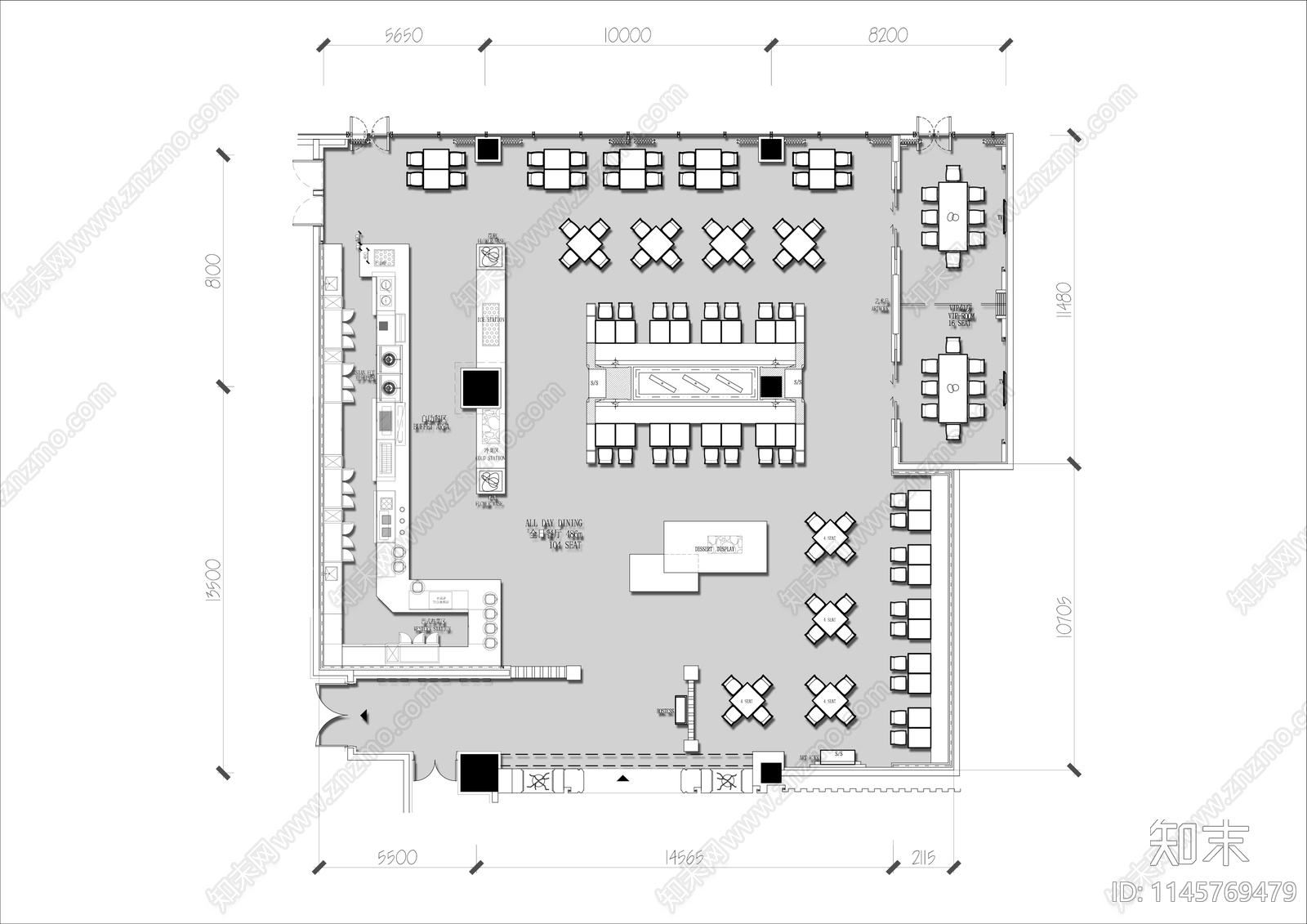 480㎡快餐店平面布局施工图下载【ID:1145769479】