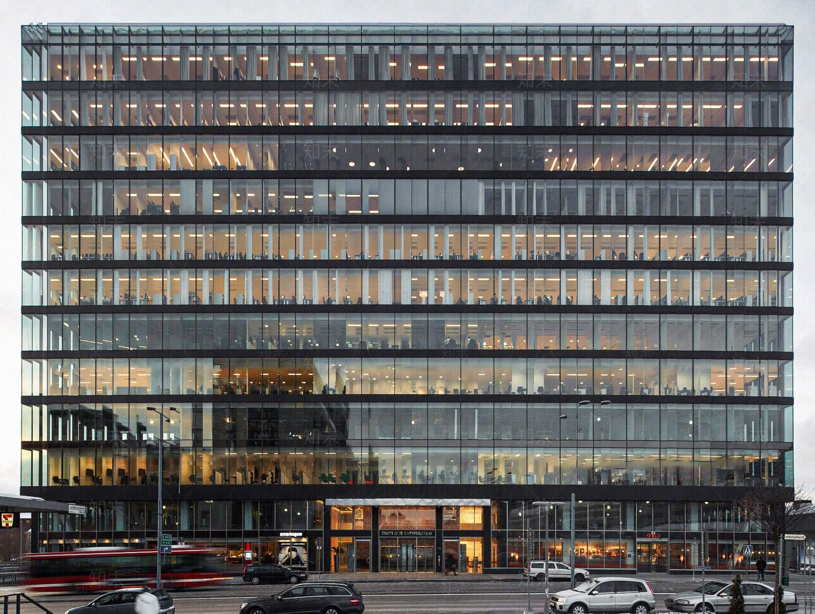 办公室夜景玻璃建筑外立面贴图下载【ID:1145776422】