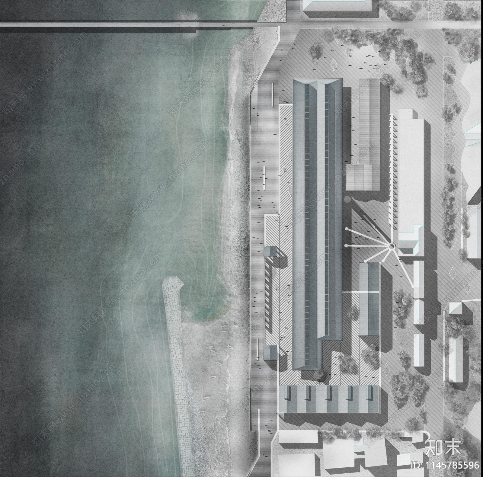 竞赛风灰色调滨水景观彩平免抠psd下载【ID:1145785596】