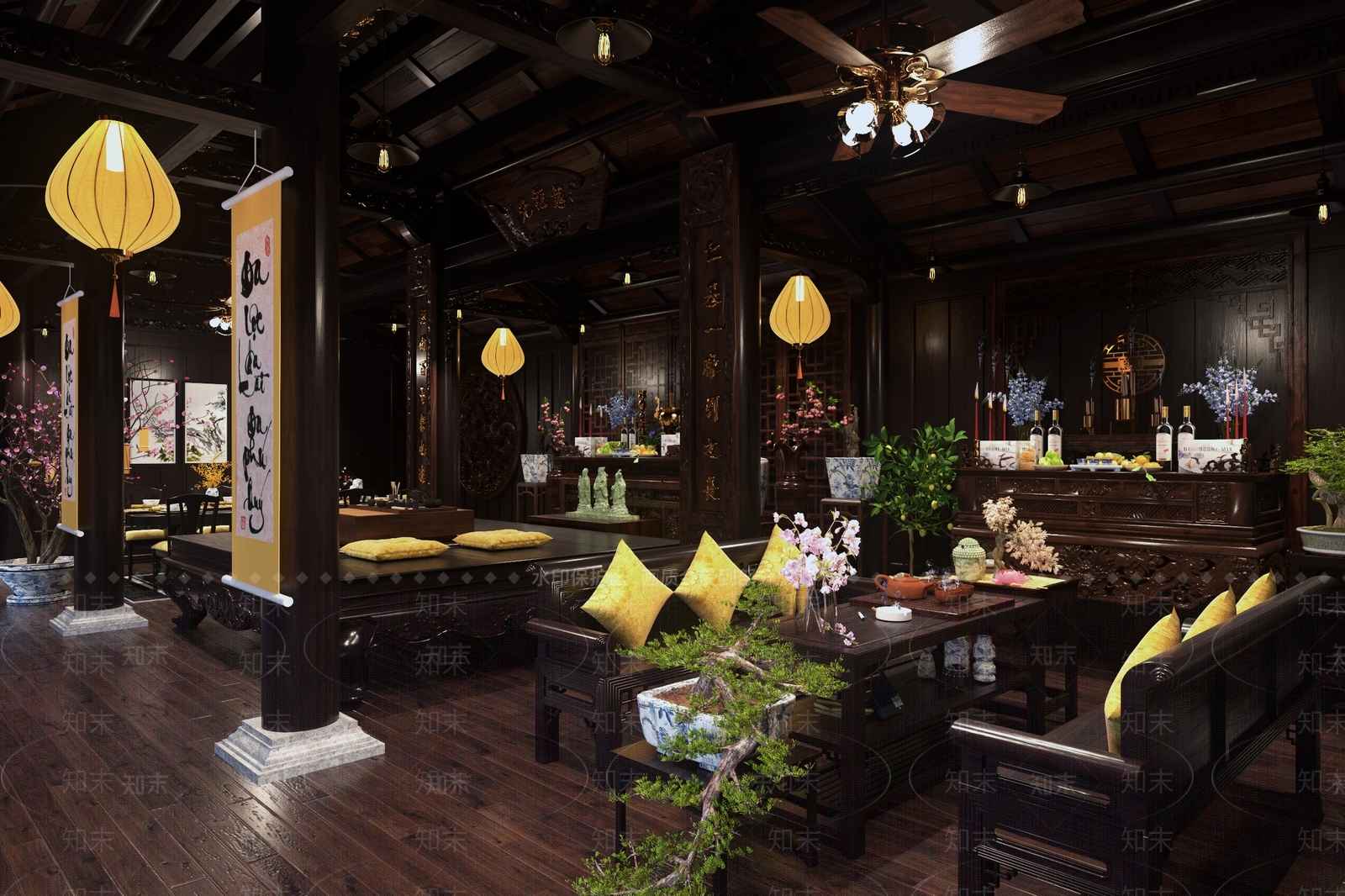 中式茶馆SU模型下载【ID:1145791331】