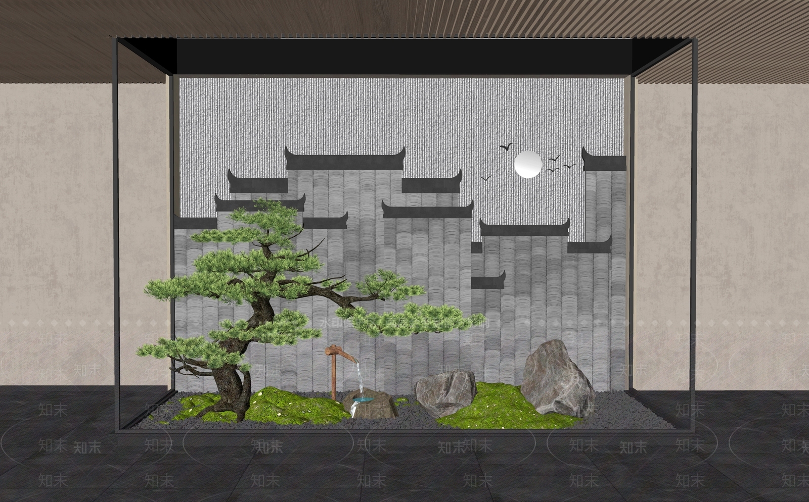 新中式室内景观造景SU模型下载【ID:1145787628】_知末su模型网