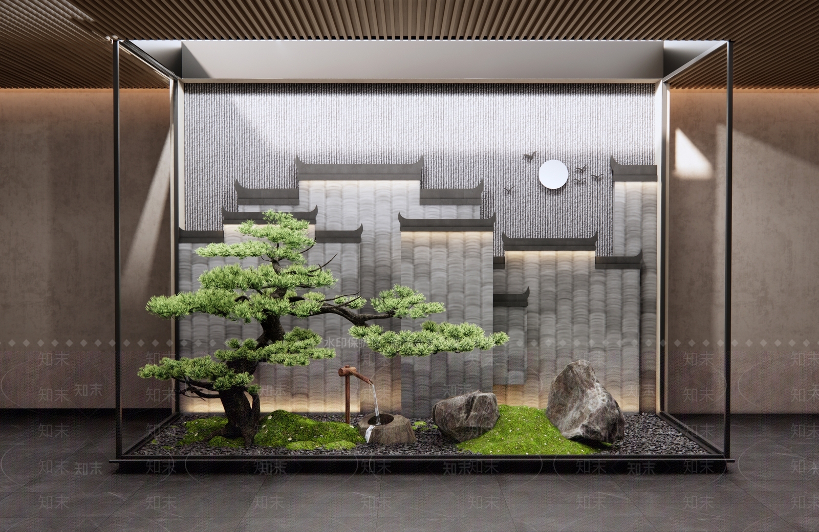 新中式室内景观造景SU模型下载【ID:1145787628】_知末su模型网