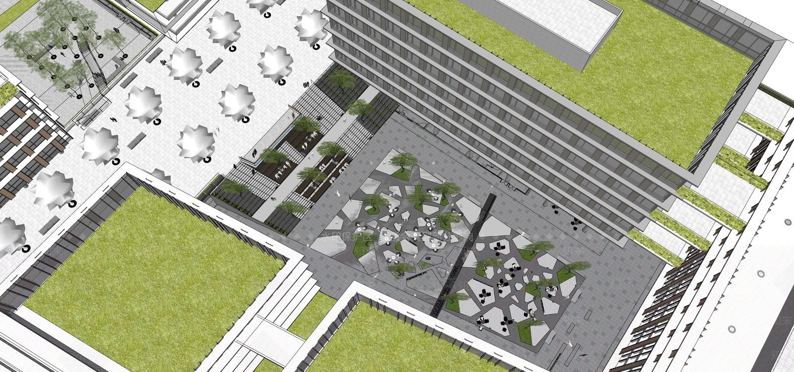 万华现代办公景观SU模型下载【ID:1145788464】