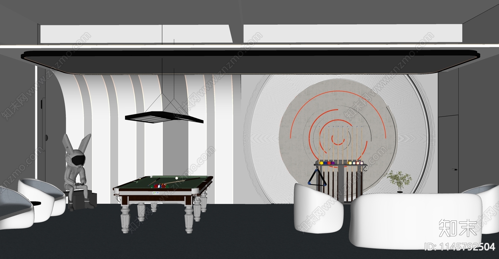 现代科技风台球室SU模型下载【ID:1145792504】