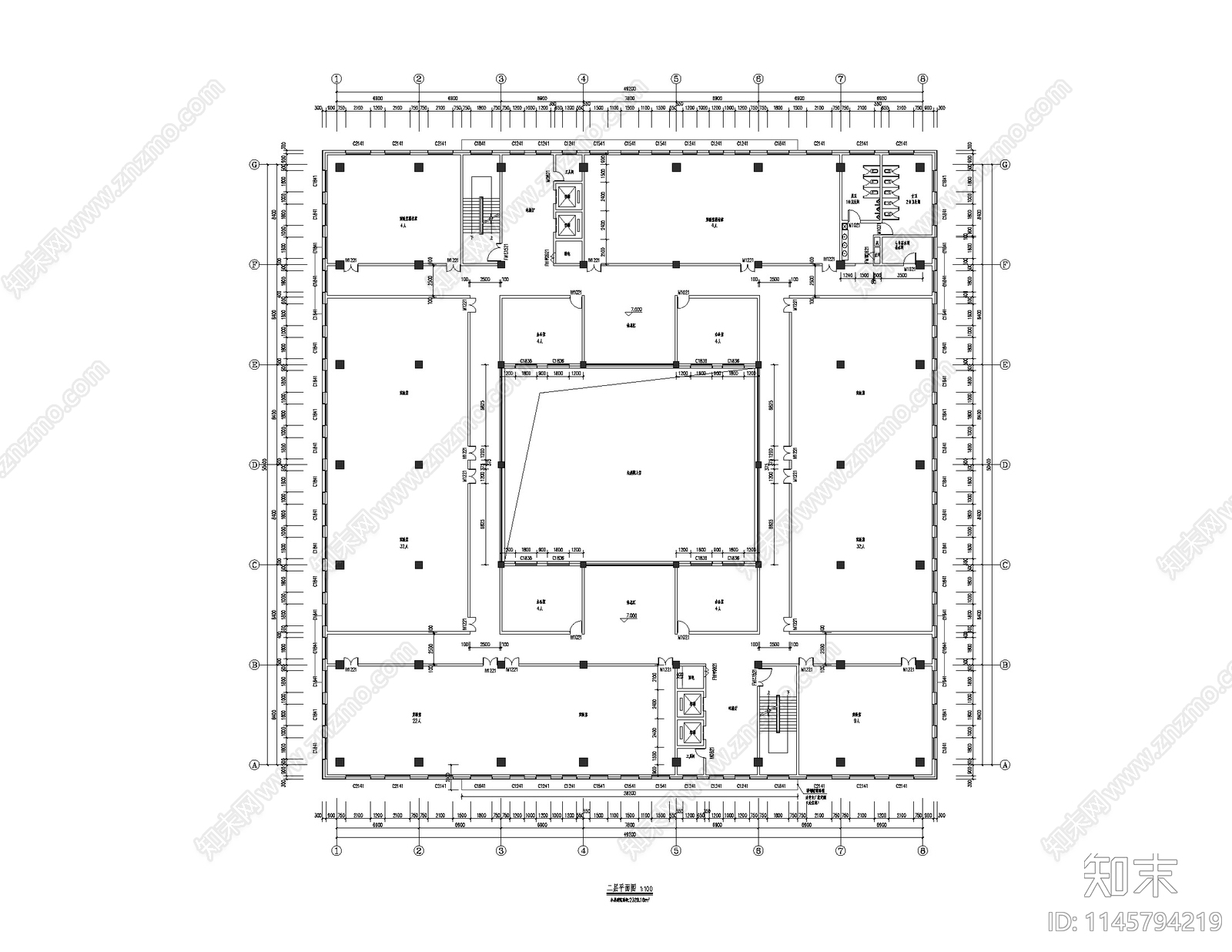现代多层办公楼建筑cad施工图下载【ID:1145794219】