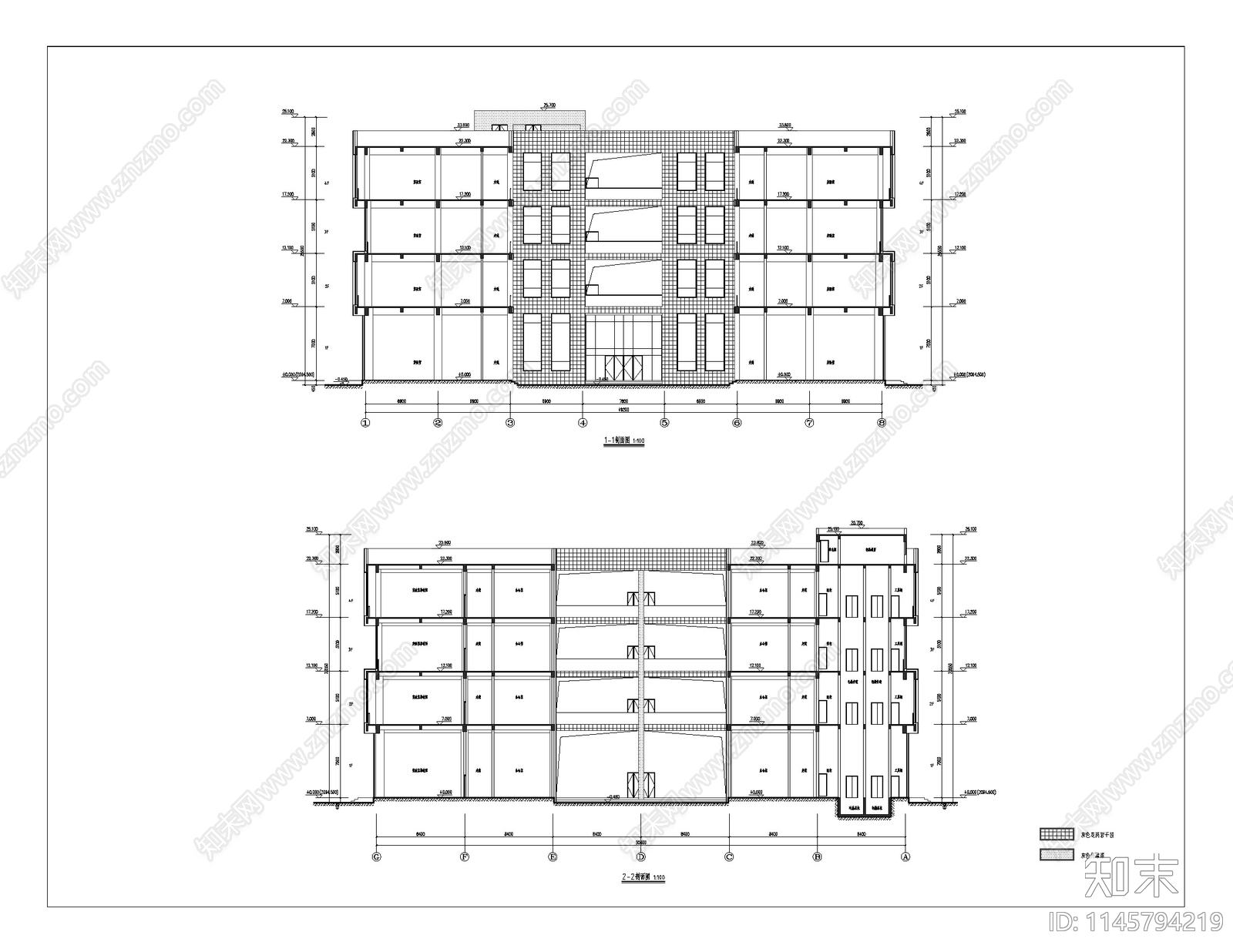 现代多层办公楼建筑cad施工图下载【ID:1145794219】