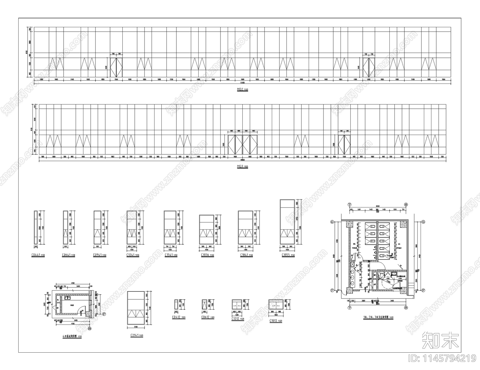 现代多层办公楼建筑cad施工图下载【ID:1145794219】