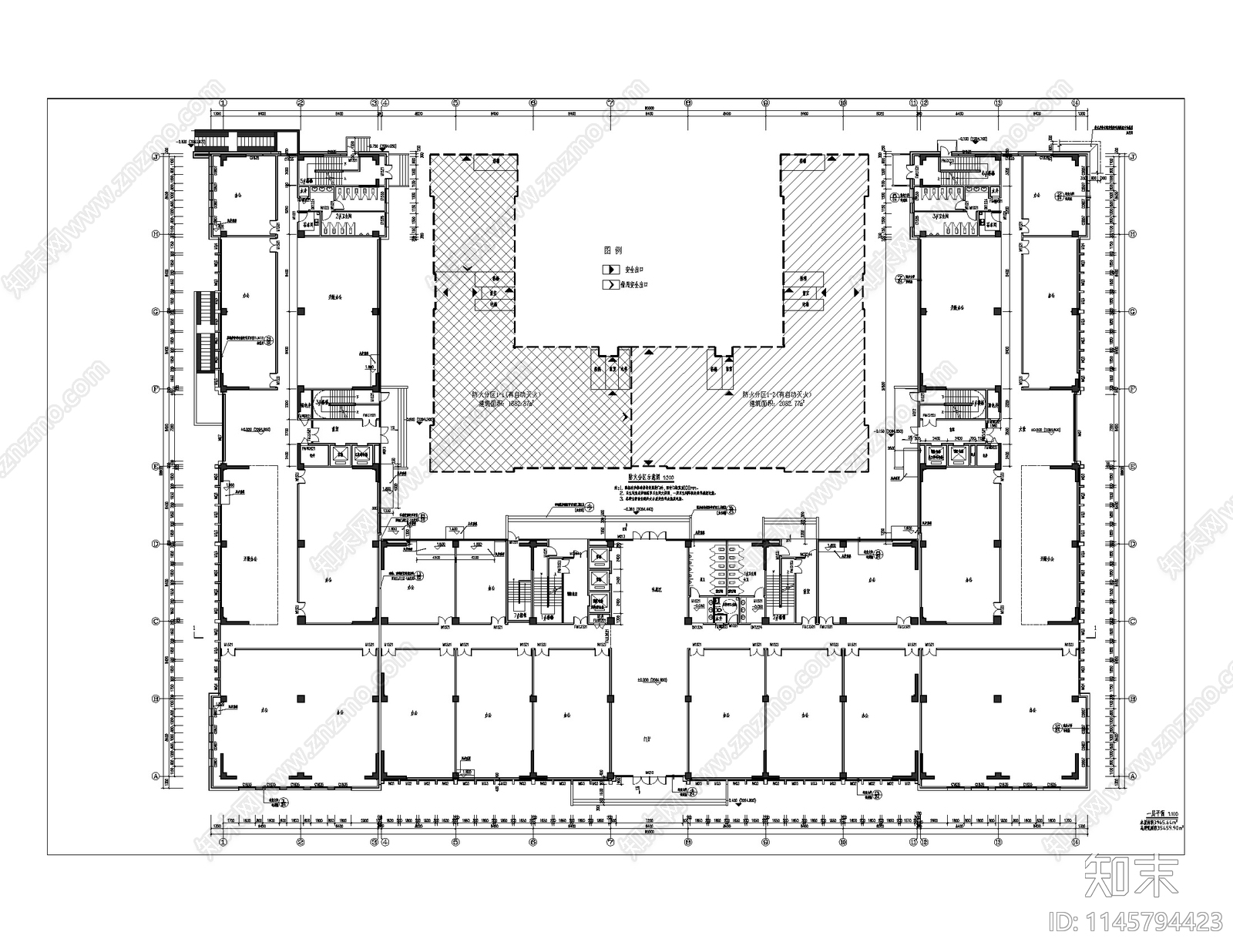 现代多层内廊式办公建筑施工图下载【ID:1145794423】