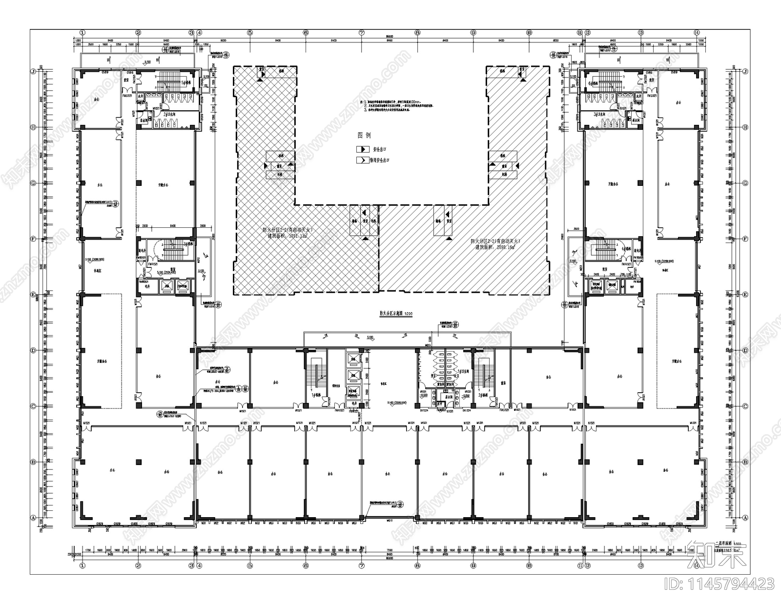 现代多层内廊式办公建筑cad施工图下载【ID:1145794423】