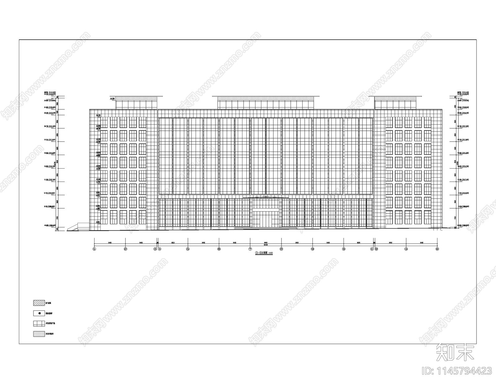 现代多层内廊式办公建筑cad施工图下载【ID:1145794423】