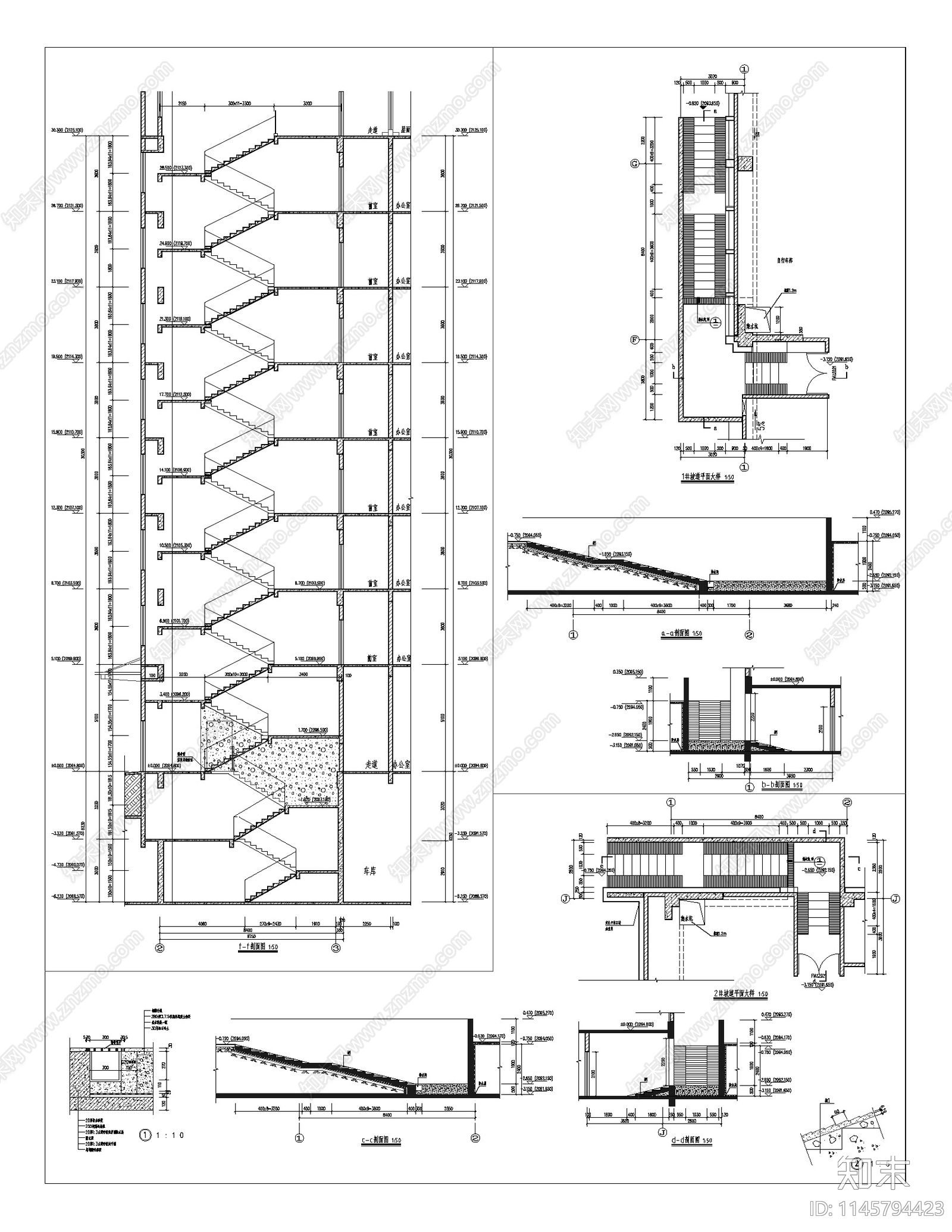 现代多层内廊式办公建筑cad施工图下载【ID:1145794423】