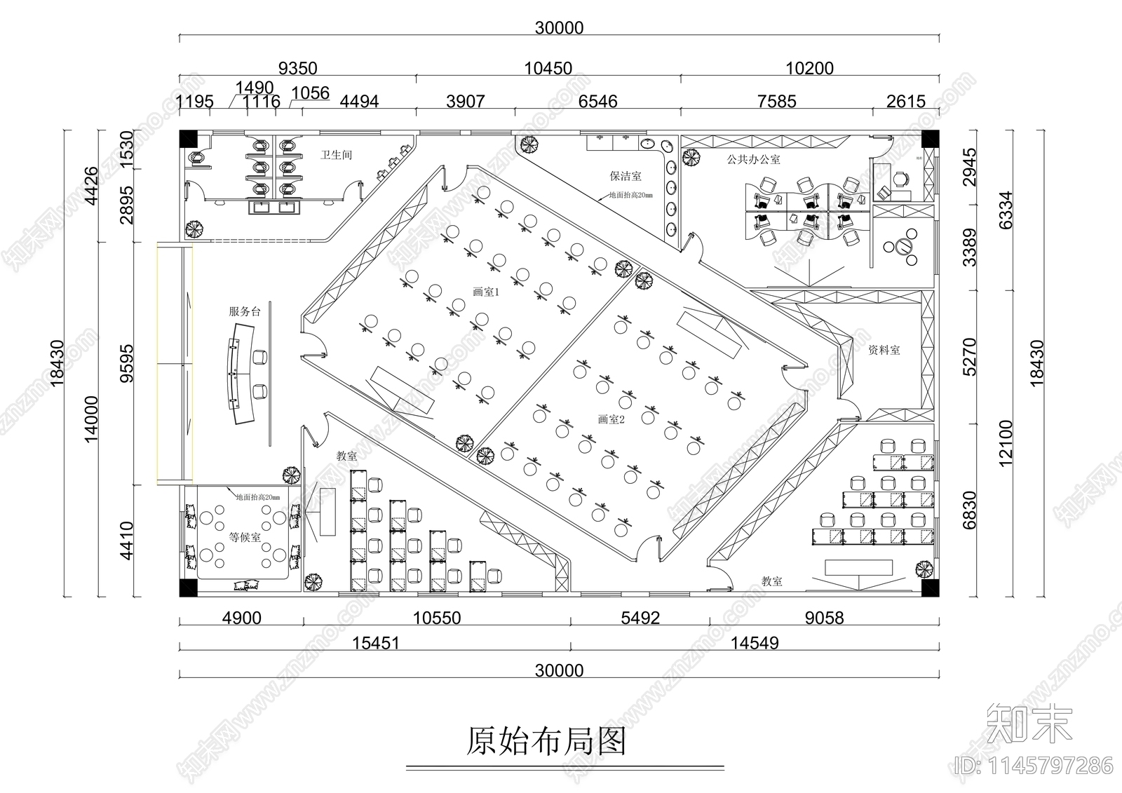 幼儿教育培训中心平面图cad施工图下载【ID:1145797286】