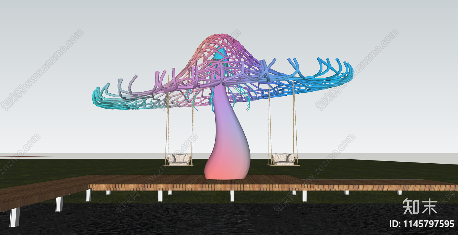 现代蘑菇秋千SU模型下载【ID:1145797595】