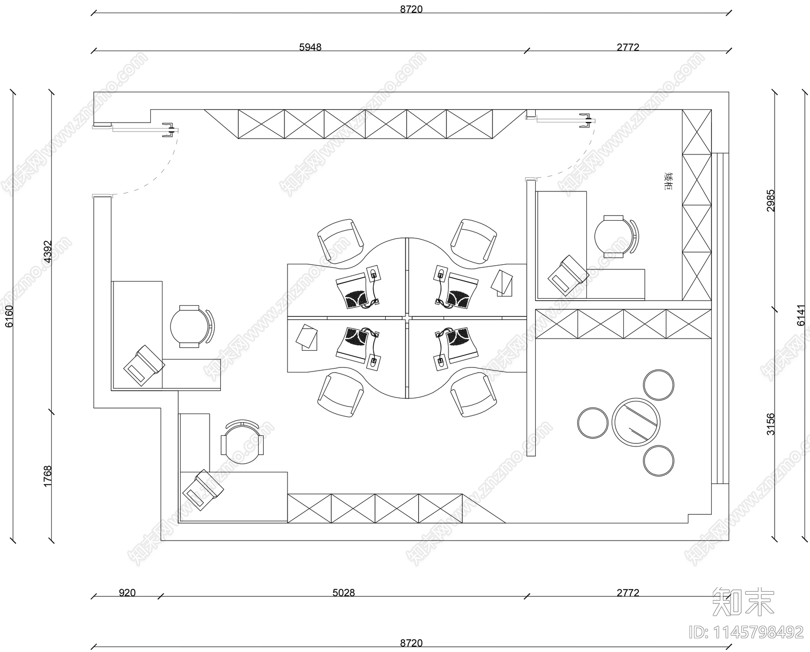 现代简约办公室室内cad施工图下载【ID:1145798492】