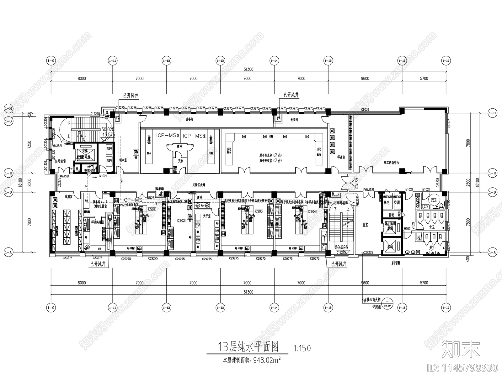 检验检测物理化学实验室室内cad施工图下载【ID:1145798330】