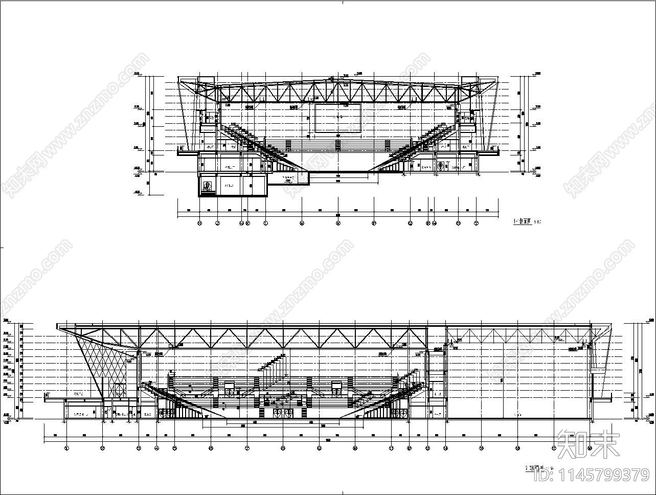 技师学校体育馆建筑施工图下载【ID:1145799379】