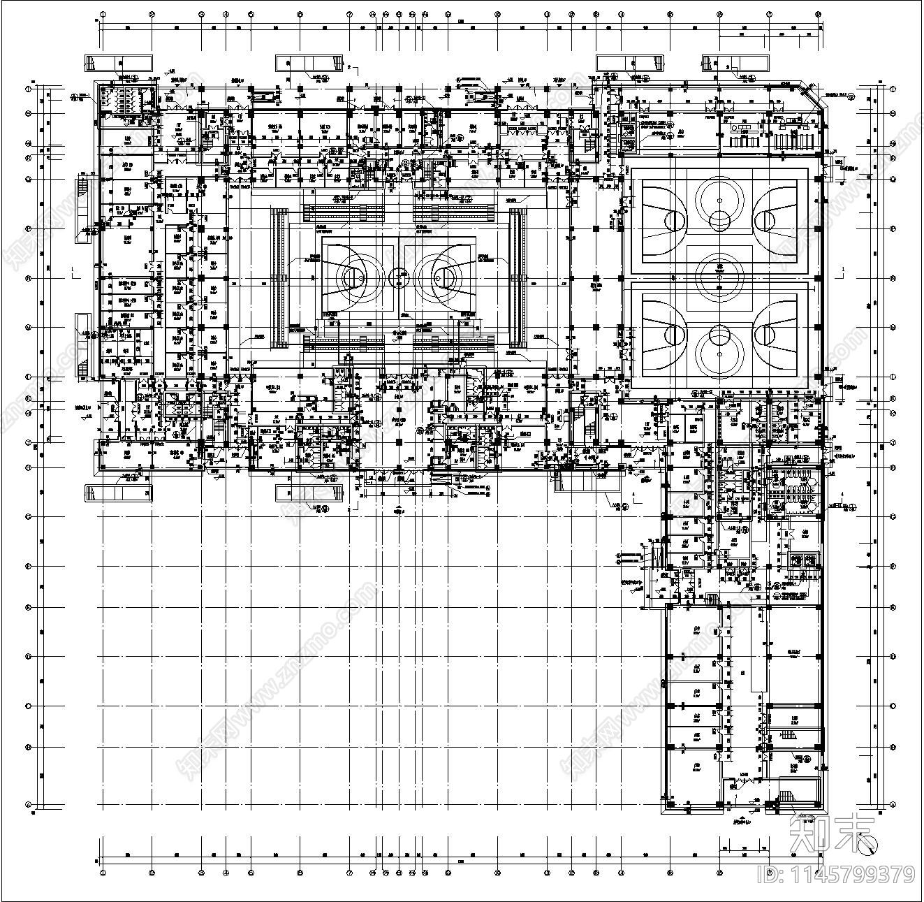 技师学校体育馆建筑施工图下载【ID:1145799379】