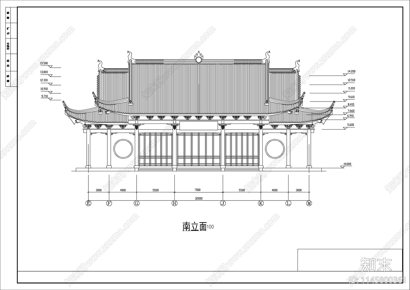 山门殿建筑cad施工图下载【ID:1145800361】