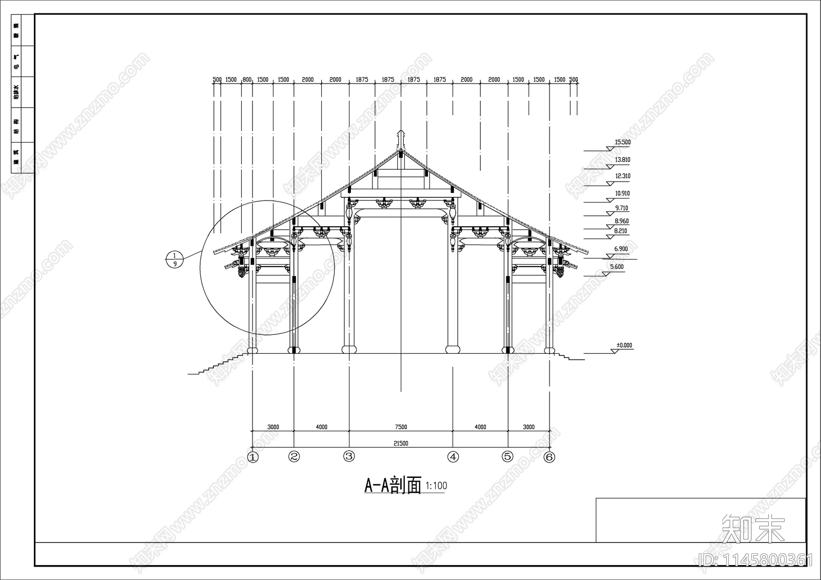 山门殿建筑cad施工图下载【ID:1145800361】