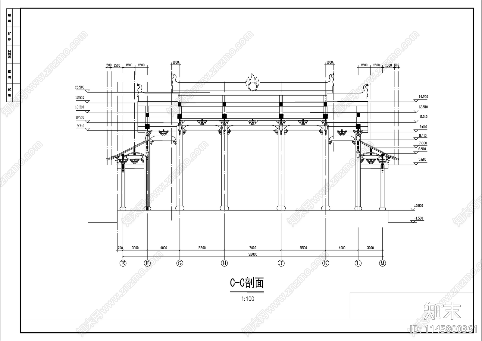 山门殿建筑cad施工图下载【ID:1145800361】