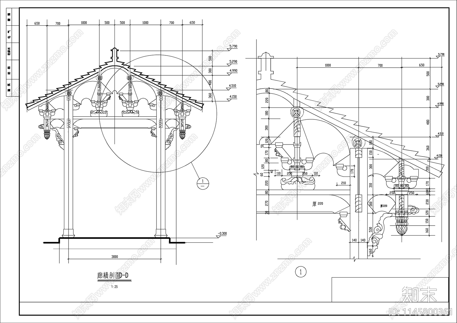 山门殿建筑cad施工图下载【ID:1145800361】