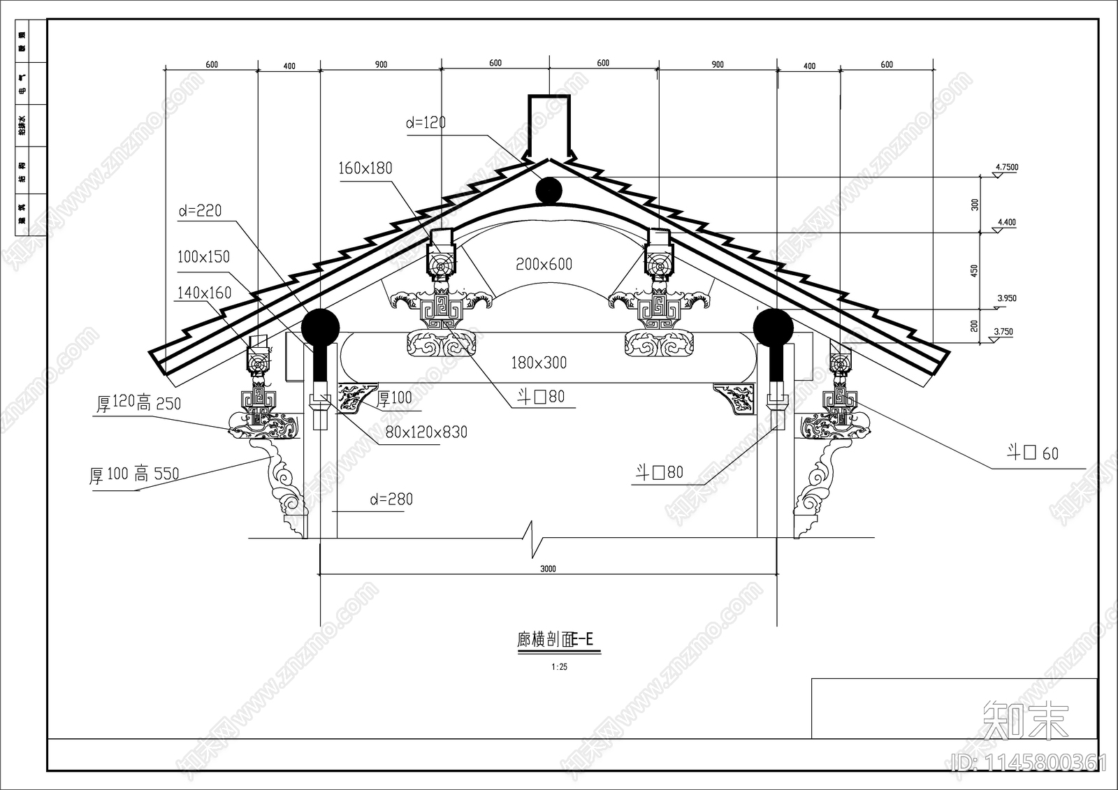 山门殿建筑cad施工图下载【ID:1145800361】