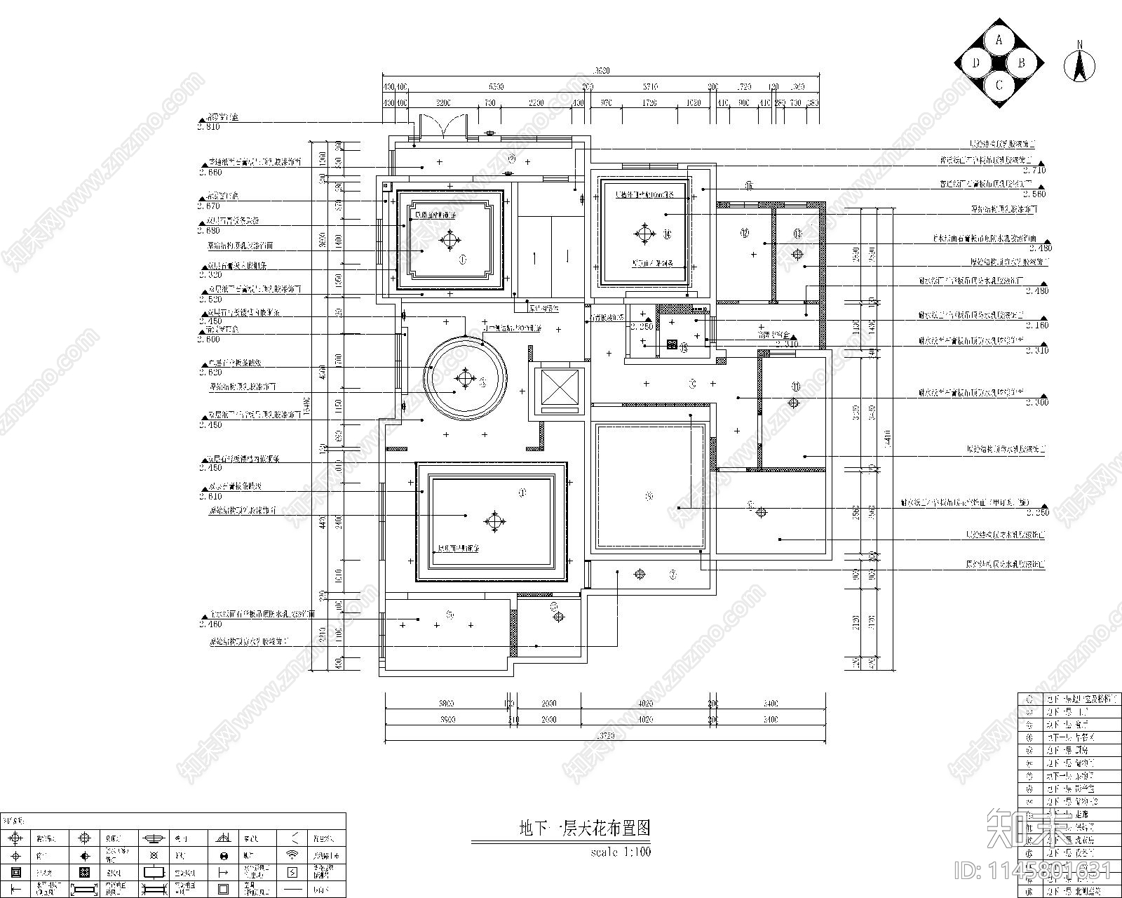 现代别墅三层室内cad施工图下载【ID:1145801631】