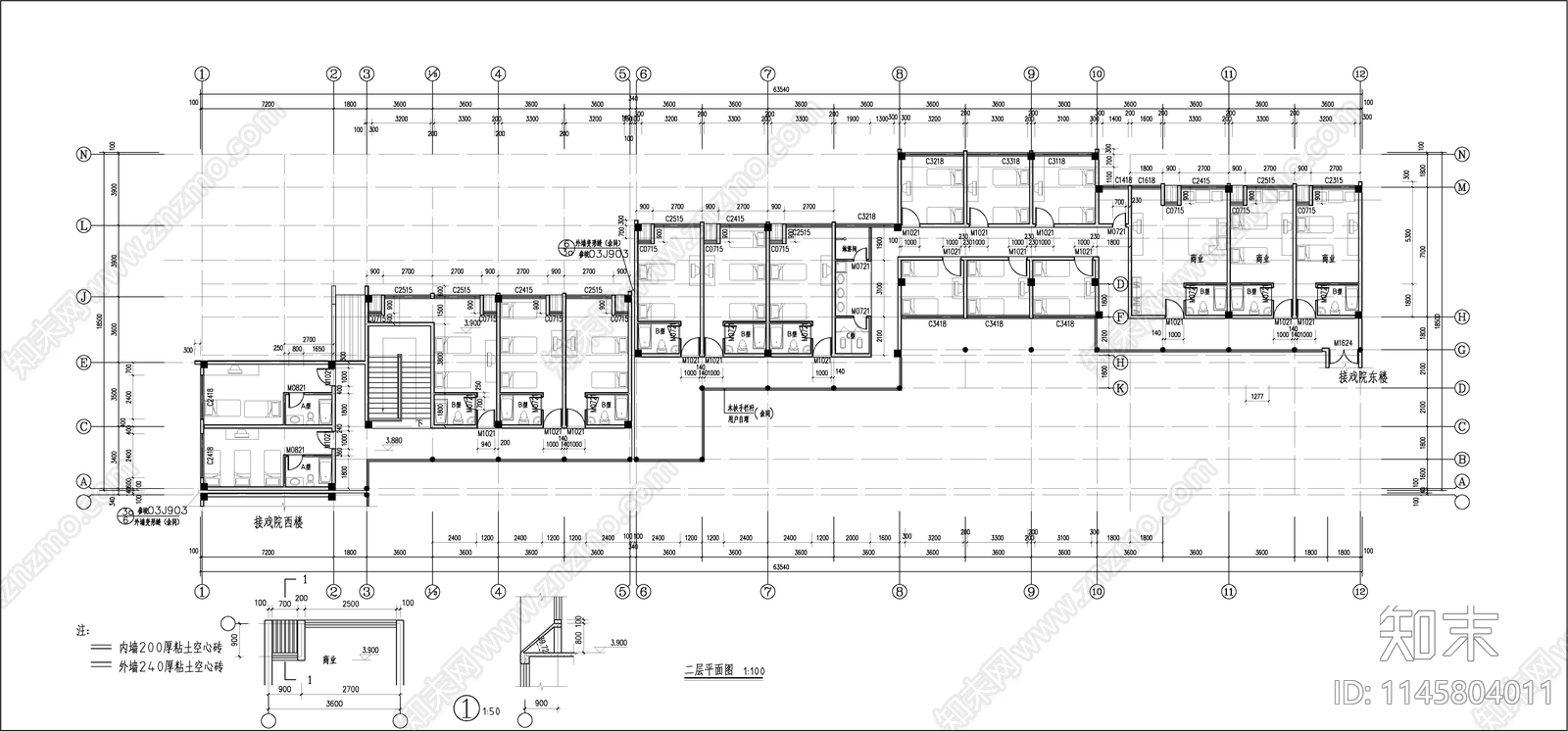 民宿建筑cad施工图下载【ID:1145804011】